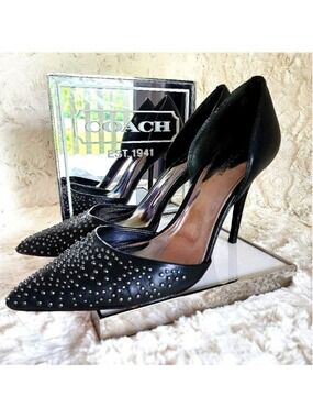 Coach Holmes Studded Leather High Heels Black Sz 8